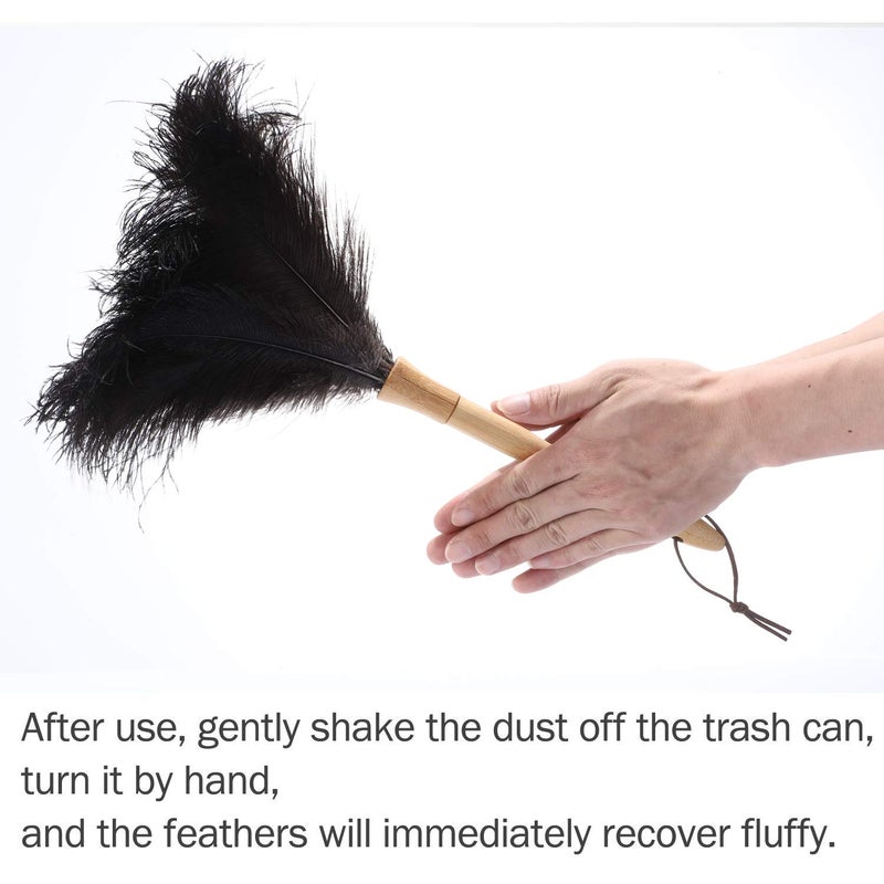 Ddzmz Feather Duster  Ostrich Feather Duster Ddzmz Fluffy Natural Genuine Ostrich Feathers and Reusable Wooden Long Handle Large Ostrich Feather Duster Cleaning for Housewife Black Length 16"" 1Pack - Image 3